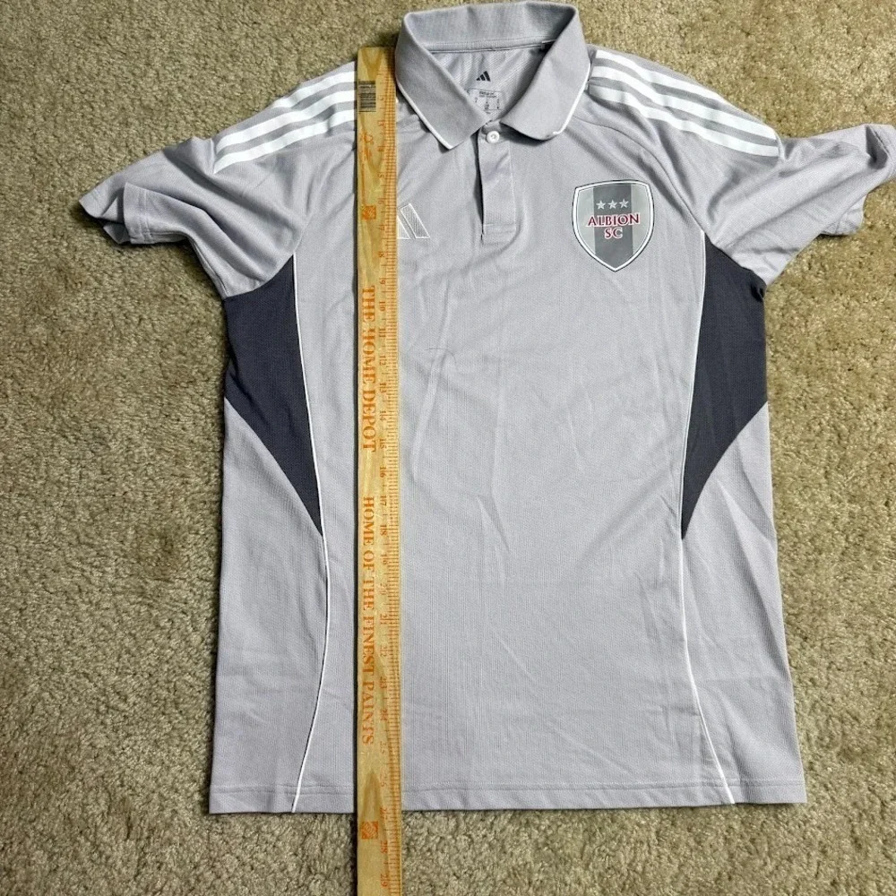 Adidas Albion SC Mens Polo Small Gray Soccer Jersey 3 Stripe